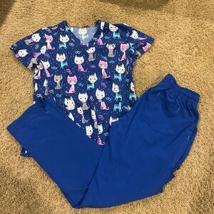 Royal blue cat scrub set